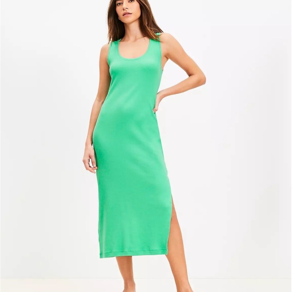 LOFT Green Ribbed Tank Dress